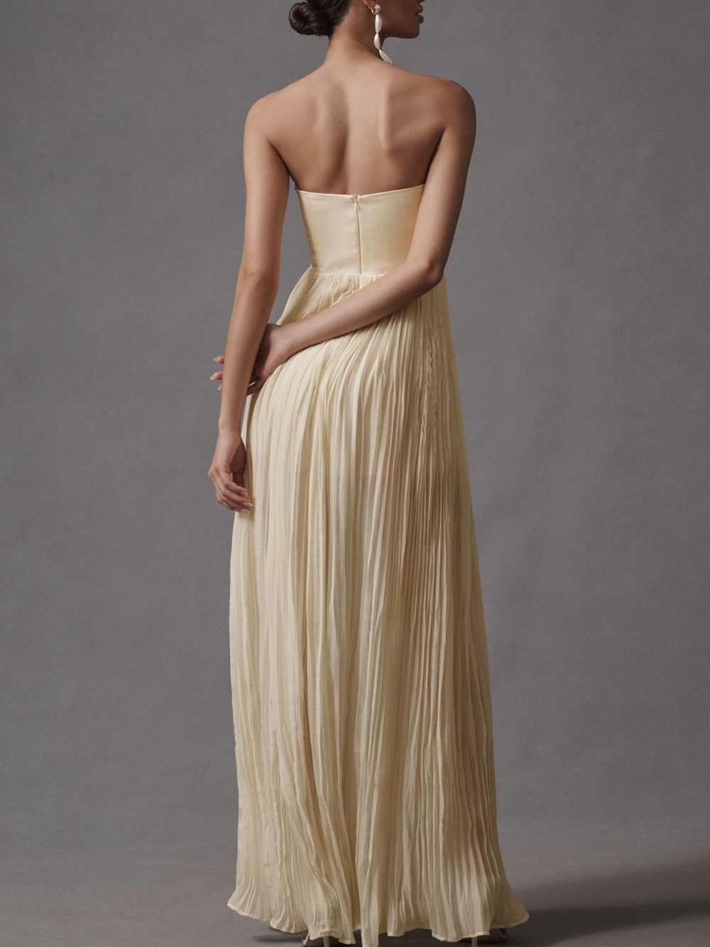 Lourdes Strapless Cream Pleated Evening Gown - Picture 3 of 5
